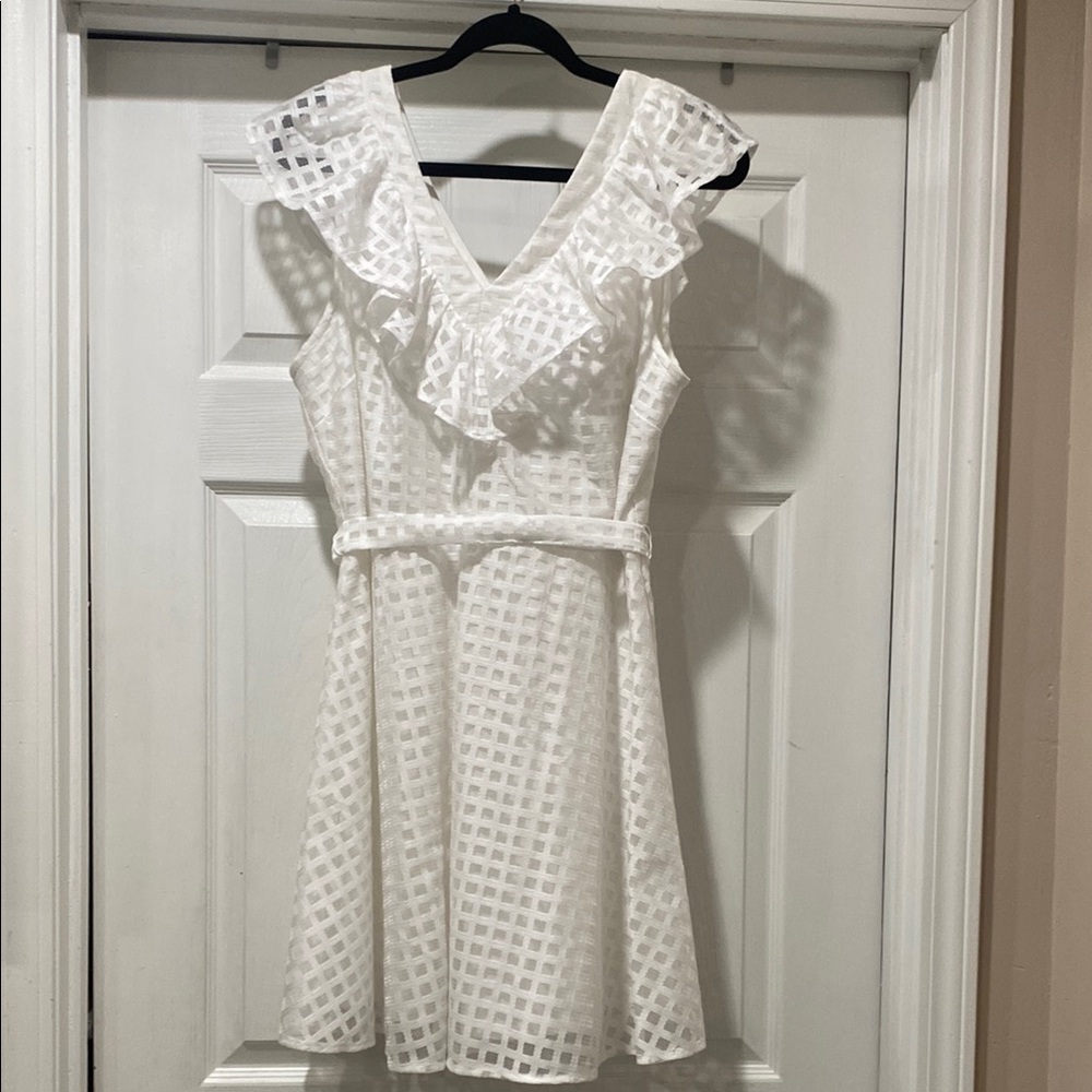 Danny & Nicole White V-Neck Flutter Sleeve Sundress